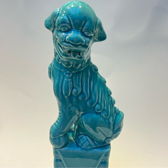 Aqua Blue Chinese Foo dog Statue, Turquoise Asian Figurine - Picture 2 of 4